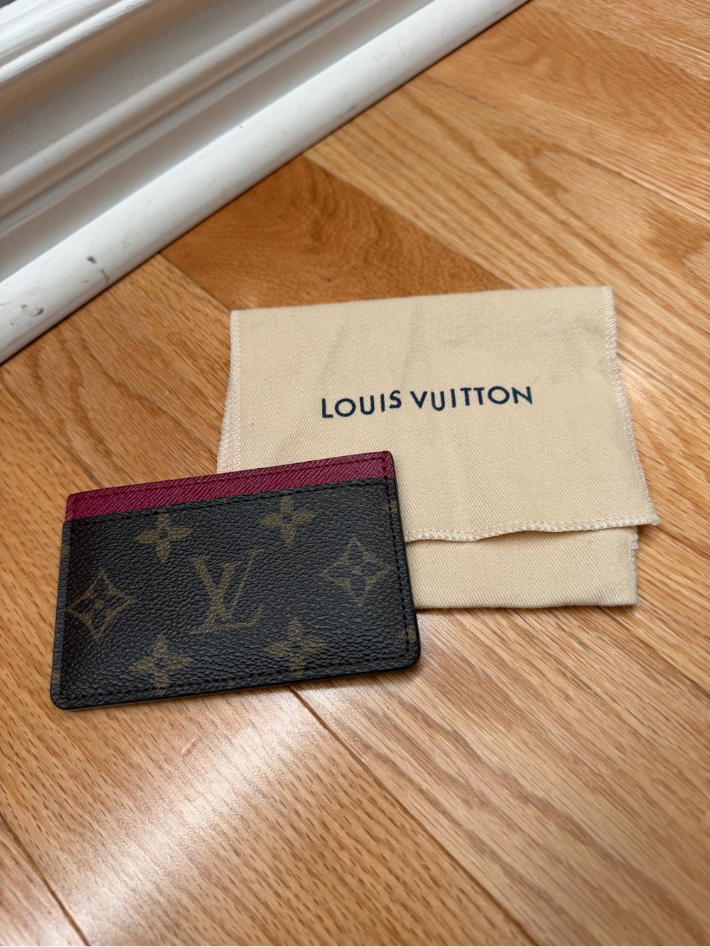 Louis Vuitton Monogram Canvas Card Holder with Burgundy Trim